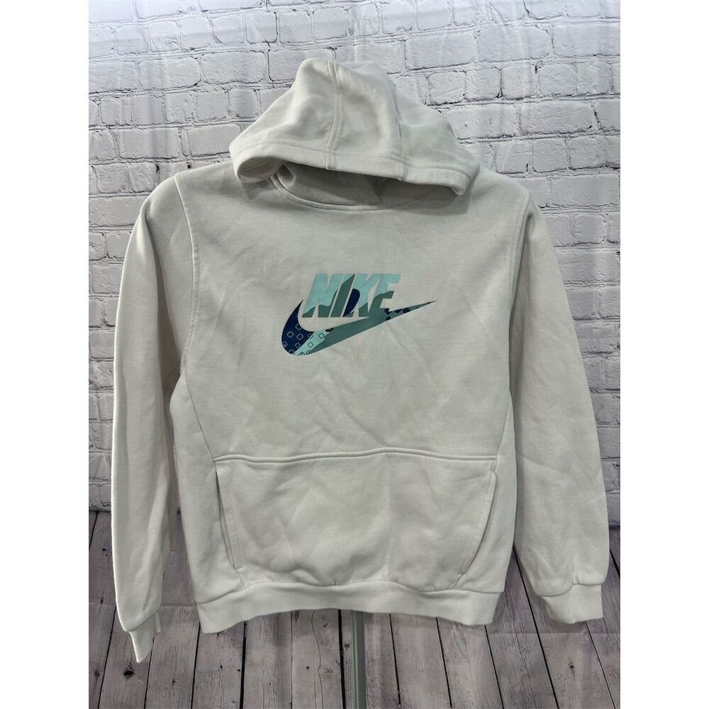 Nike Unisex White Hoodie with Center Swoosh Logo Pullover